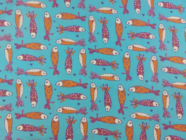 Baumwollstoff, Fische , bleu Baumwollstoff, Fische , bleu