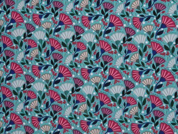 Dekostoff, Blumen türkis