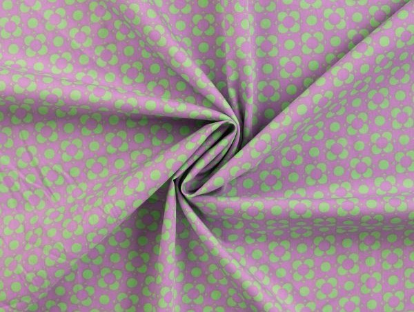 Baumwollstoff, Retro, Blümchen flieder/grün Baumwollstoff, Retro, Blümchen flieder/grün