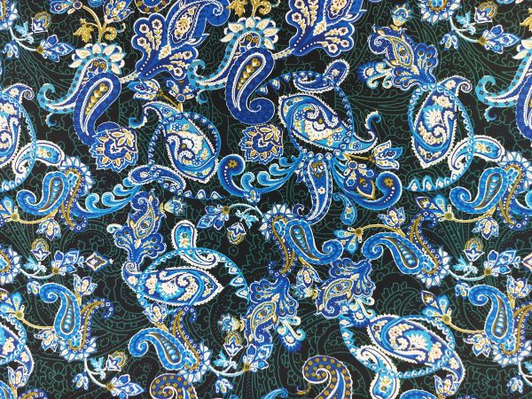 100 % Baumwolle , Paisley blau, schwarz 