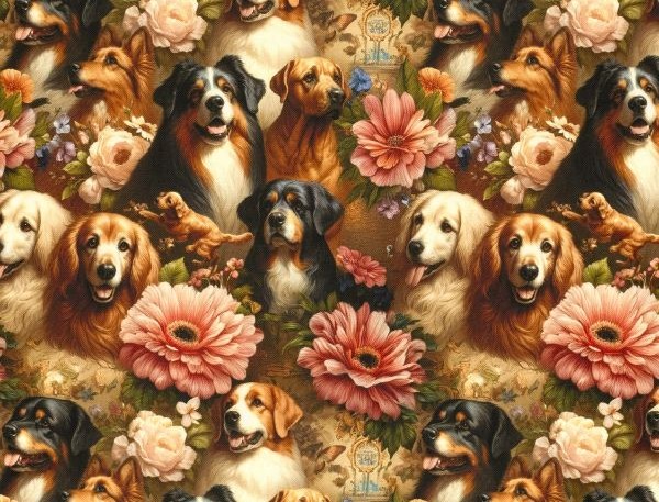 Dekostoff , Hunde romantisch,