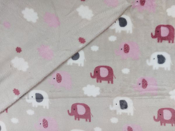 Fleece Wellness Doubleface, Elefant , Wolken, hellgrau