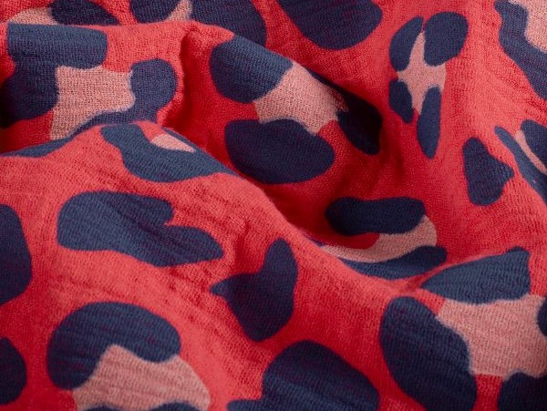Musselin, Animalprint , pink / blau Musselin, Animalprint , pink / blau