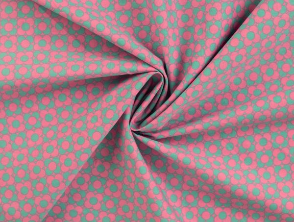 Baumwollstoff, Retro, Blümchen pink / peppermint