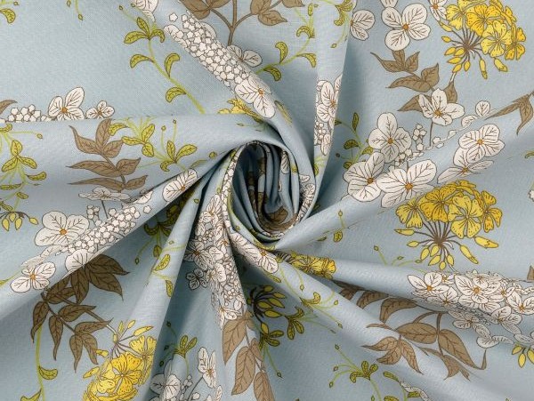 Baumwollstoff, Blumen , bleu