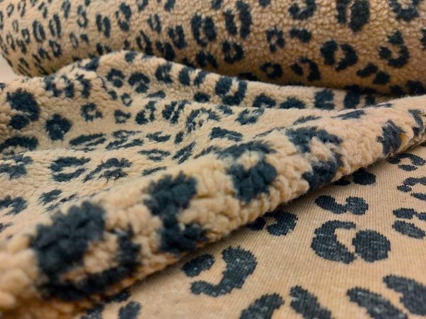 Teddyplüsch, Leomuster, taupe Teddyplüsch, Leomuster, taupe