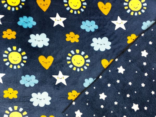 Fleece Wellness Doubleface, Sonne & Sterne, marine