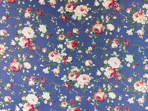 100 % Baumwolle , Rosenmuster, jeansblau