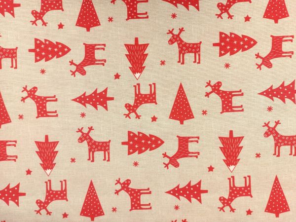 Dekostoff, rote Rentiere 