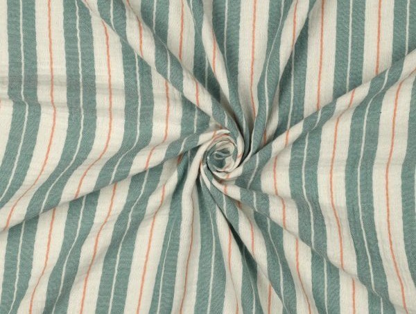 Musselin, Streifen, ecru / grün