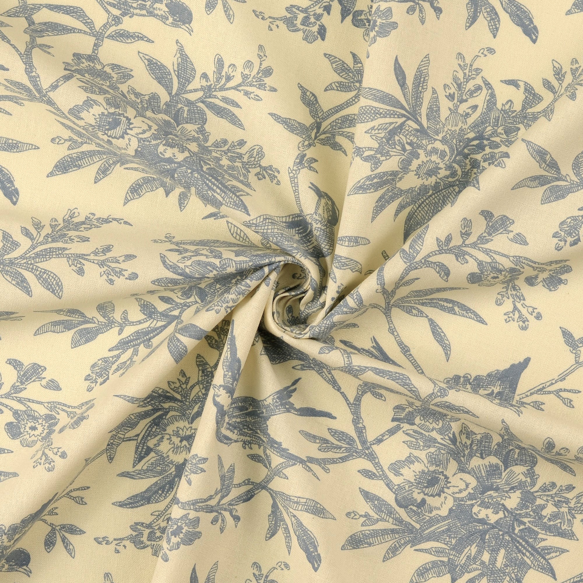 Kombistoff bleu / ecru, Floral & Vogel Kombistoff bleu / ecru, Floral & Vogel