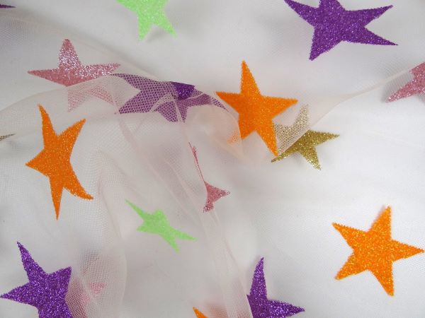 Tüll mit Glitzersternen, orange