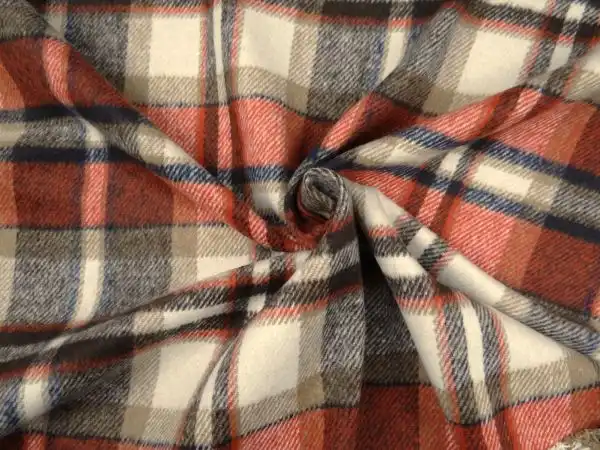 Mantelstoff brushed check, rotbraun / ecru