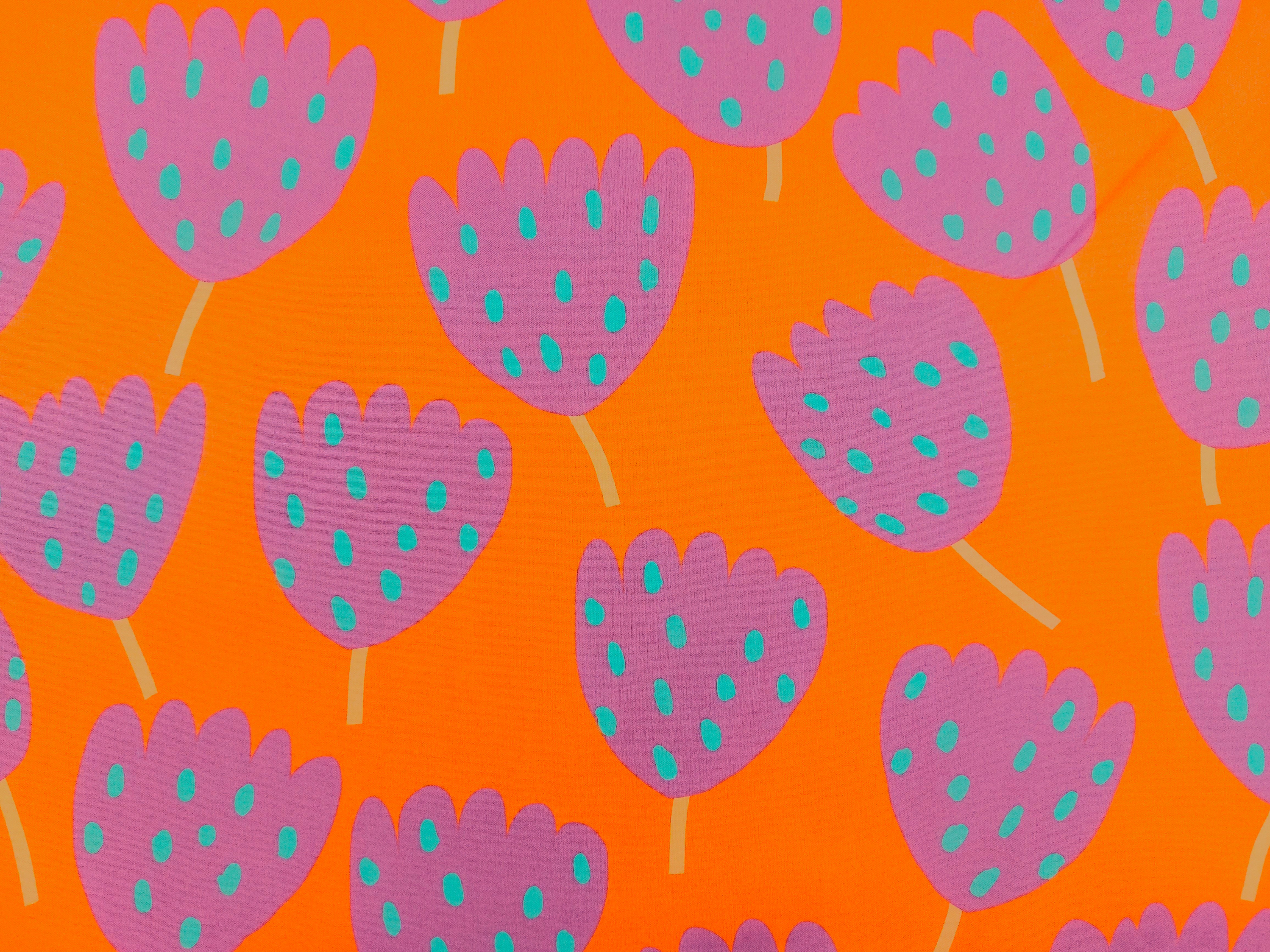 100 % Baumwolle , große abstrakte Blüte , coral / lila