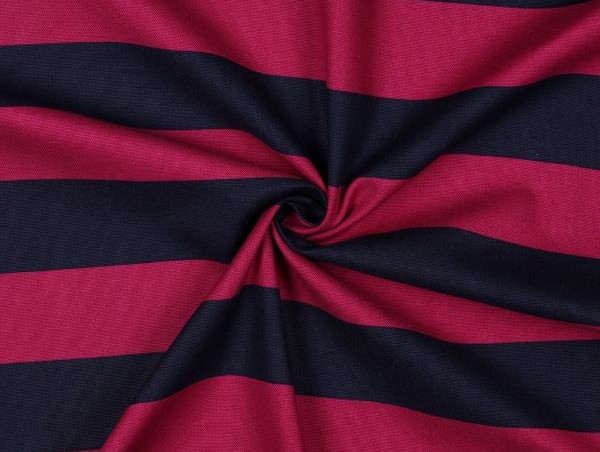 Dekostoff , Canvasstoff, Blockstreifen, fuchsia / navy