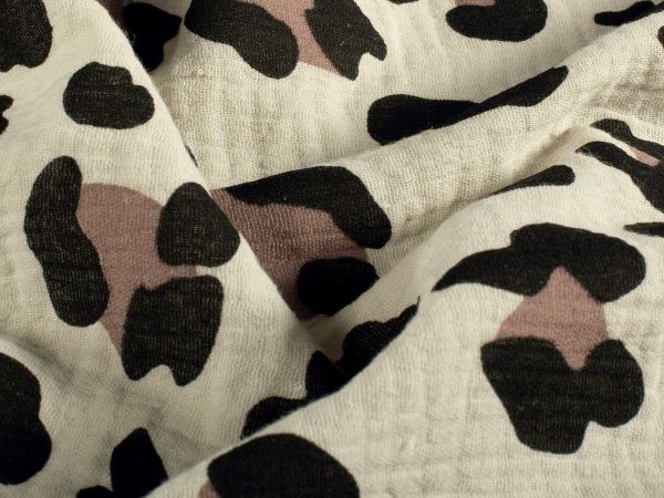 Musselin, Animalprint , beige / braun Musselin, Animalprint , beige / braun