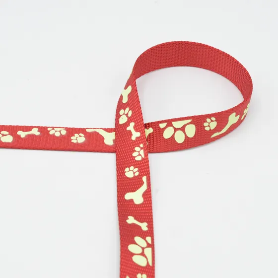 2 Meter Gurtband , reflektierender Pfotenabdruck & Knochen , rot 