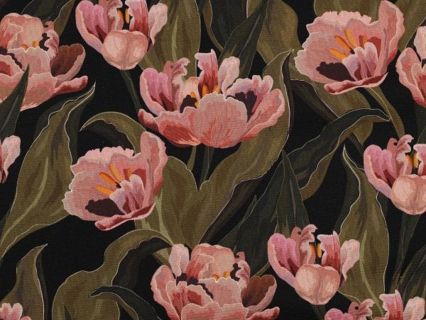 Dekostoff Canvas große Blüte, schwarz