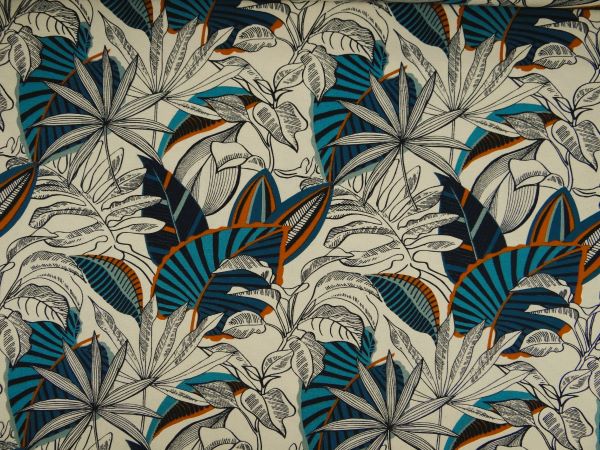 Stof-bioko-savoie-bleu-3 Dekostoff Blätter groß petrol