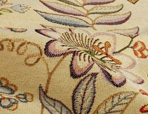Dekostoff, Gobelin, exotische Pflanzen, ecru