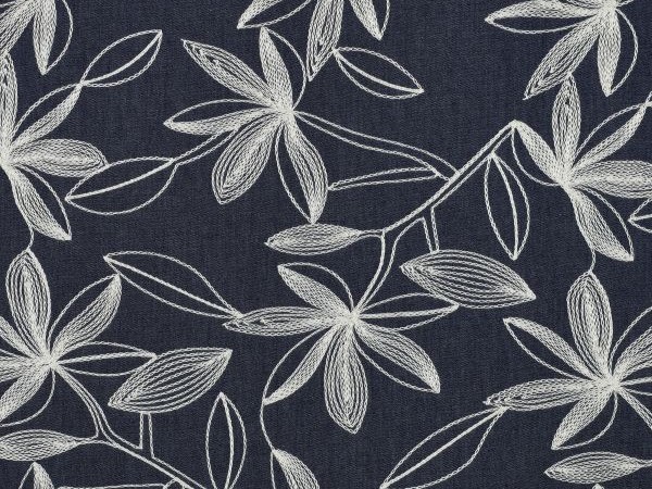 Baumwollwebstoff, denim, Stickerei in natur