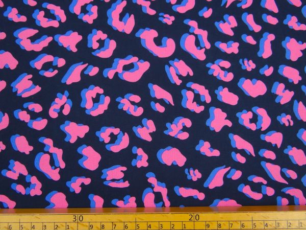 Abschnitt beschichtete Baumwolle, animal print, d`blau / rosa