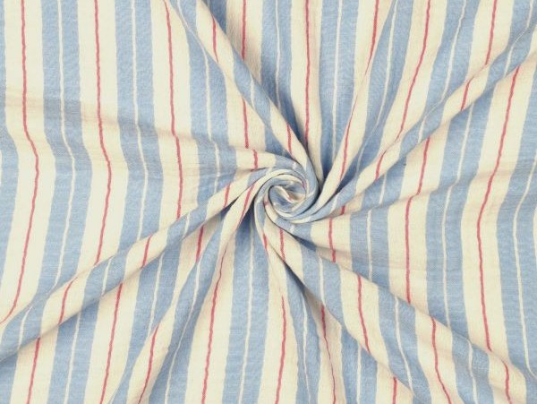 Musselin, Streifen, ecru / bleu
