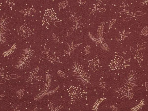 Dekostoff Weihnachtszweige, bordeaux
