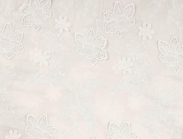  Blusenstoff , Baumwolle, florale Stickerei und Application, Ton in Ton, ecru 