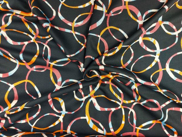 Jersey Romanit gemustert, Kreise, schwarz