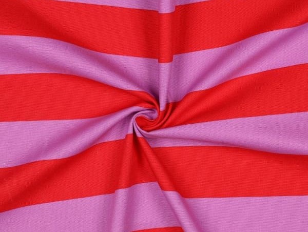 Dekostoff , Canvasstoff, Blockstreifen, pink/rot