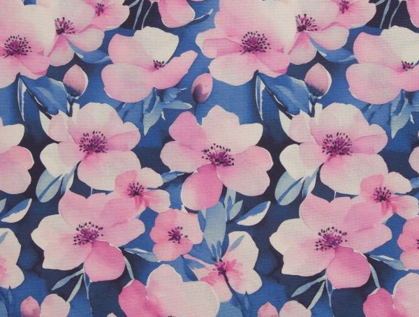 Dekostoff , große Blüte in pink