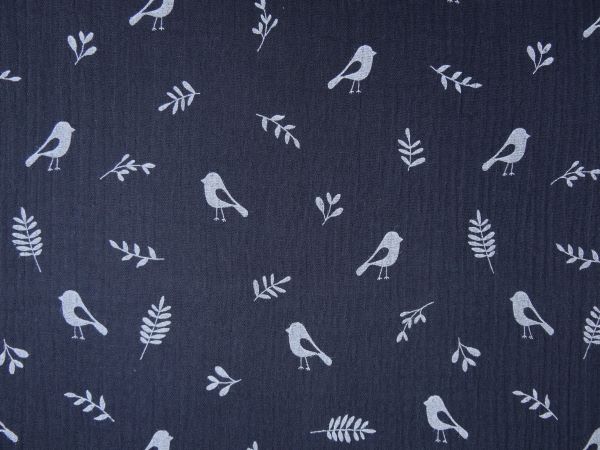 Musselin, Vögelchen, dunkelblau