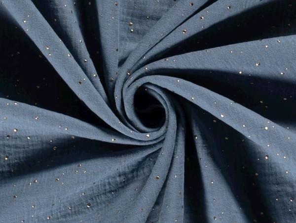 Musselin , Goldsprenkel, blau Musselin , Goldsprenkel, blau