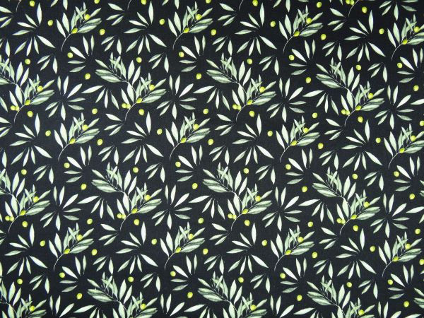 Dekostoff Olivenzweige schwarz