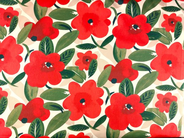 Dekostoff , große rote Blüte