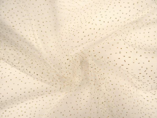 Softtüll, ecru mit Golddots