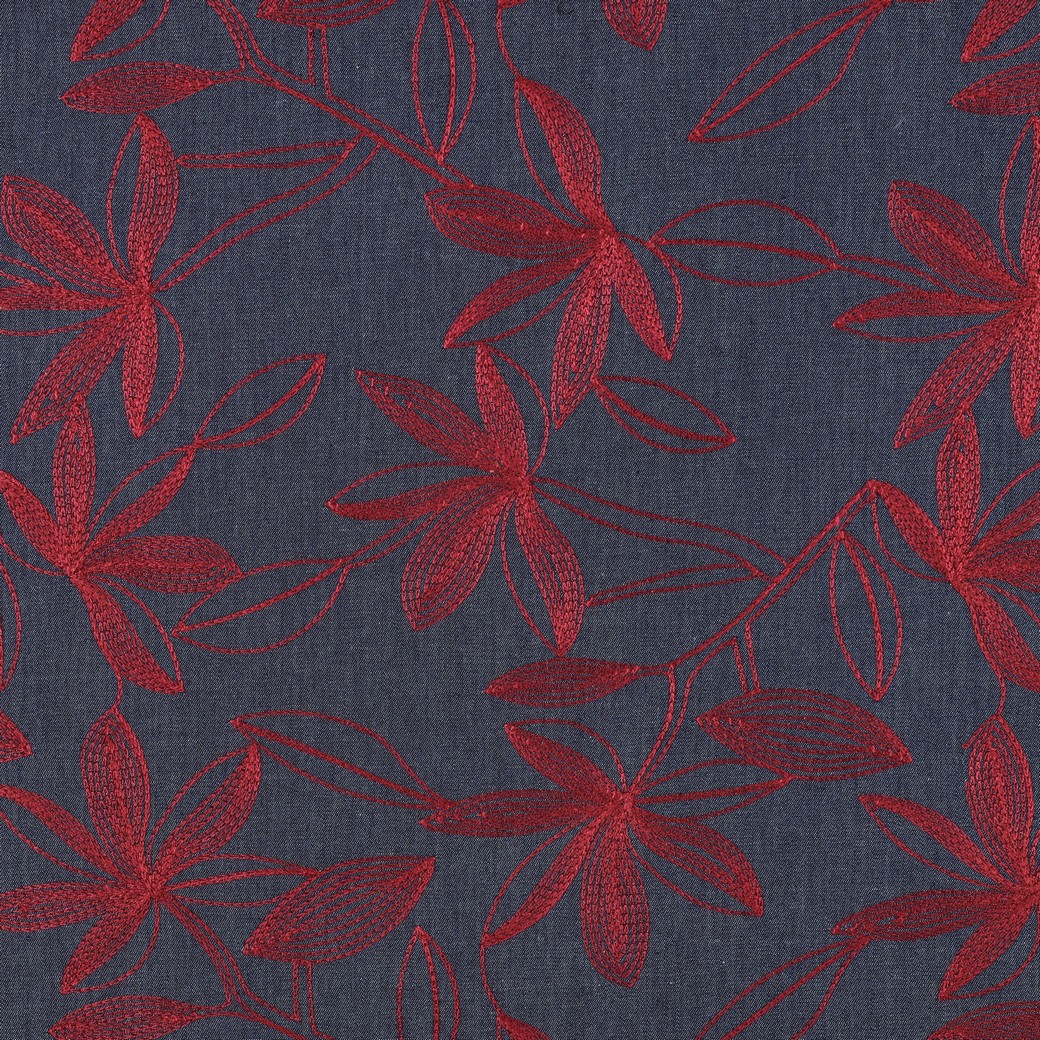 Bluse, Jeansoptik mit Stickerei, bordeaux Bluse, Jeansoptik mit Stickerei, bordeaux