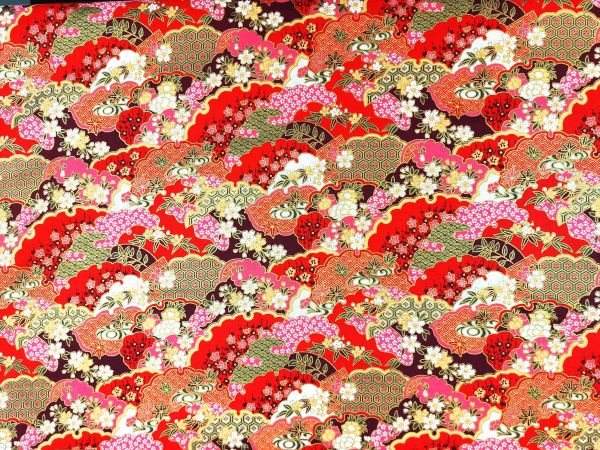 Dekostoff Blüten, Bögen mit Blumen, rot Dekostoff Blüten, Bögen mit Blumen, rot