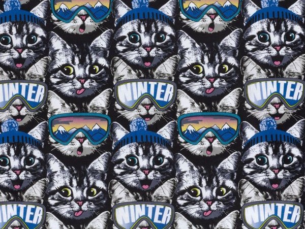 Dekostoff , Katze mit Skibrille Dekostoff , Katze mit Skibrille