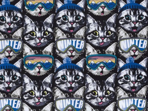 Dekostoff , Katze mit Skibrille Dekostoff , Katze mit Skibrille