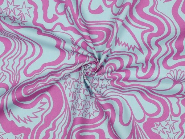 Baumwollwebstoff, abstraktes Muster, mint / pink Baumwollwebstoff, abstraktes Muster, mint / pink