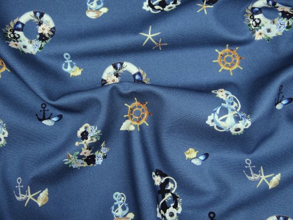 Dekostoff maritime Motive blau