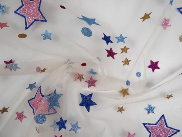 Tüll mit Glitzersternen, blau