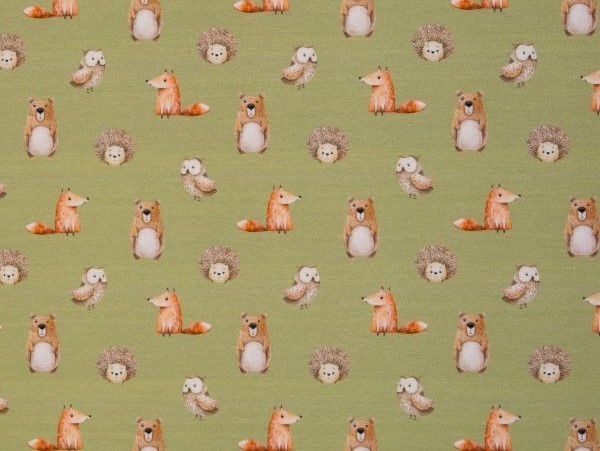 Jersey , French Terry , Waldtiere, hell oliv Jersey , French Terry , Waldtiere, hell oliv