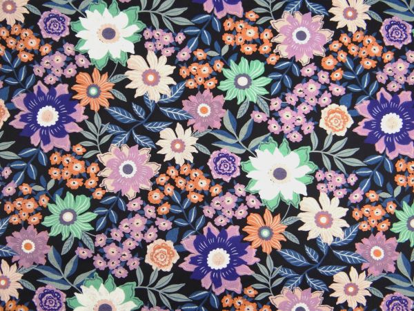 100 % Baumwolle Blumenmix, schwarz