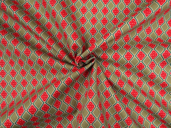 Webstoff Baumwolle Krawattenmuster grün / rot 