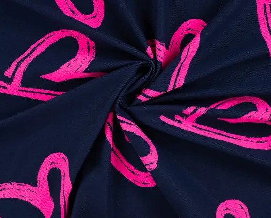 Jersey, French Terry, Herz Neonpink , marine