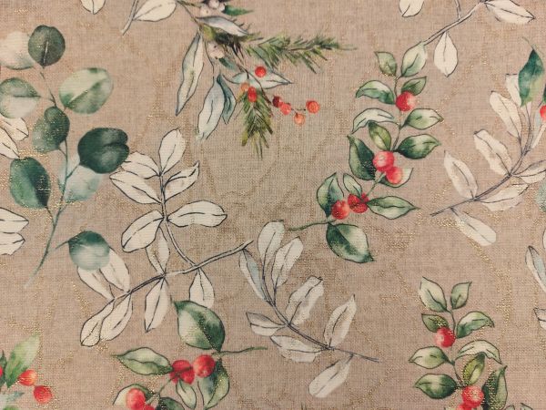 Dekostoff Jacquard , Weihnachten, Goldlurex, natur Dekostoff Jacquard , Weihnachten, Goldlurex, natur