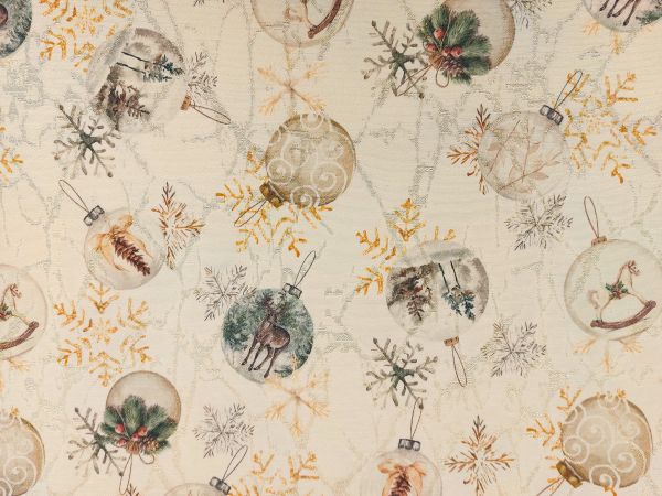 Dekostoff Jacquard , Weihnachten, Goldlurex, Kugeln